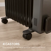 HOMCOM 2500W Oil Filled Radiator, 11 Fin, Portable Electric Heater with 3 Heat Settings, Safety Cut-Off and Wheels, Grey(m-9)