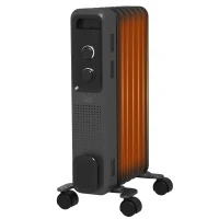 HOMCOM 1500W Oil Filled Radiator, Portable Electric Heater with 3 Heat Settings, Safety Cut-Off and Wheels, Grey(m-11)