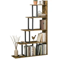 HOMCOM Étagère bibliothèque séparateur de pièce style industriel en escalier 5 étagères 102 x 30 x 160 cm, brun rustique(m-1)