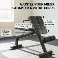 SPORTNOW Banc de Musculation Pliable avec Hauteur et Inclinaison Réglables pour Entraînement Dos Bras, 96,6x68x69-110cm, Noir(m-5)
