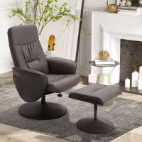 HOMCOM 2-delige Stoelset, Stoel met Hocker, Relaxstoel met Hocker, handmatig verstelbaar, neigbare rugleuning, Bruin(m-2)