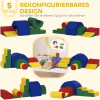 AIYAPLAY 5-delige set zachte bouwstenen voor baby's & peuters, schuim, kunstleer, 5 creatieve vormen, Indoor set voor klimmen, kruipen, spelen, Kleurrijk(m-4)