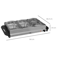 HOMCOM 2-in-1 Buffetverwarmer 6,8L Warmhoudplaat 300 Watt Roestvrij Stalen Voedselverwarmer Zilver(m-3)