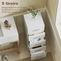 HOMCOM Meuble de Salle de Bain 5 Tiroirs, Meuble de Rangement, 30 x 30 x 95 cm, Commode Salle de Bain, 30 x 30 x 95 cm, Blanc(m-4)