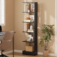 HOMCOM Estantería de 5 Niveles Librería Estrecha para Espacios Pequeños 45x21x170 cm Negro y Roble(m-7)
