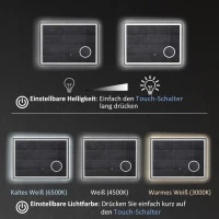 kleankin LED-badkamerspiegel met 3x vergroting, aanraakfunctie, geheugenfunctie, beslaan niet, 80 x 60 cm(m-6)
