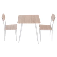 HOMCOM 3-delige eetset zitgroep eettafelset houten tafel MDF + metaal natuurlijke houtnerf + wit met 1 tafel + 2 stoelen | Aosom.de(m-11)