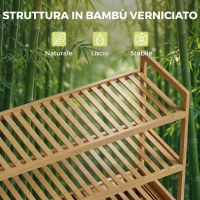 HOMCOM Mobile Porta Biancheria Doppio Inclinabile, Bambù, 2 Cesti, 3 Ripiani, Colore Rovere(m-6)