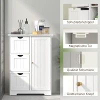 HOMCOM Badkamerkast, Badkamercommode, 3 Laden, Schap, MDF, Wit(m-7)