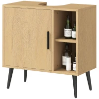 HOMCOM Meuble sous lavabo salle de bain avec porte à fermeture progressive et étagère réglable, 60 x 30 x 59,5 cm, chêne(m-12)