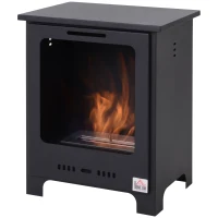 HOMCOM Freestanding Ethanol Fireplace, Bioethanol Fire with 0.9L Tank, 3 Hours Burning Time for Indoor, Black(m-10)