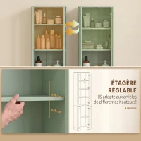 HOMCOM Meuble de Salle de Bain 6 niveaux, Meuble de Rangement avec 4 Portes à Fermeture Douce et Étagères Réglables, Vert(m-5)