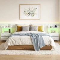 HOMCOM Set de 2 Noptiere Con Lumini Led E Stație de Încărcare, Alb(m-4)