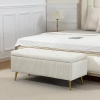 HOMCOM Banquette de rangement, banquette rembourrée effet velours, pieds en acier doré, banc de lit pour salon(m-2)
