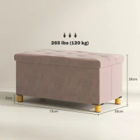 HOMCOM Banco de Armazenamento Dobrável Capacidade de 67 L  Estofado em Veludo Carga 120 kg 76x38x38 cm Rosa Claro(m-3)