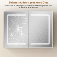 HOMCOM Spiegelkast voor de badkamer met LED-verlichting, 60 x 80 cm badkamerkast met anti-condens, 3-voudig dimbaar(m-8)