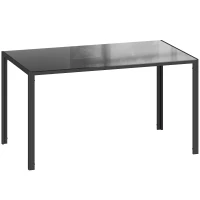 HOMCOM Mesa de Refeição de Vidro Mesa Retangular para 6 Pessoas com Pés de Metal  140x80x75 cm Preto(m-1)