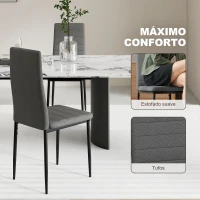 HOMCOM Conjunto de 6 Cadeiras de Sala de Jantar Estofadas em Linho e Pés de Metal para Cozinha Carga Máxima 120kg 41x50x97 cm Cinza(m-5)