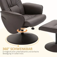 HOMCOM 2-delige Stoelset, Stoel met Hocker, Relaxstoel met Hocker, handmatig verstelbaar, neigbare rugleuning, Bruin(m-5)
