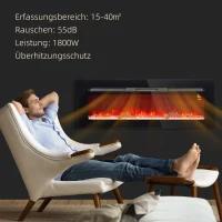 HOMCOM Elektrische Haard met Wandmontage en Afstandsbediening, Kunstmatige Houtblokken en Kristallen, 1800W Vermogen, Zwart(m-6)