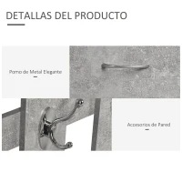 HOMCOM Recibidor de Entrada con Espejo Perchero y Zapatero Mueble de Recibidor de 2 Piezas con 6 Ganchos Estantes y Cajón Abatible para Pasillo Gris(m-5)