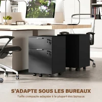 HOMCOM Caisson de bureau, meuble de rangement 2 tiroirs 2 barres pour dossier suspendu, verrouillable avec 2 clés 42x40x60 cm(m-8)