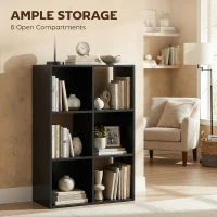 HOMCOM Industrial Style Storage Shelf, Bookcase, Bookshelf with 6 Compartments, for Living Room, Home Study, Black Wood Effect(m-4)