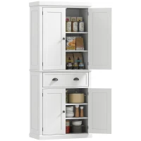 HOMCOM Mobile Cucina con Armadietto Superiore e Inferiore e Cassetto Centrale in Legno, 76x40.5x184 cm, Bianco(m-1)