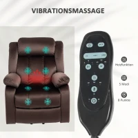 HOMCOM Opsta-fauteuil met massagefunctie en lendenverwarming, relaxfauteuil met afstandsbedieningen en zijzakken, bruin(m-5)
