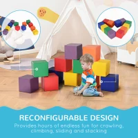 HOMCOM 12 PCs Soft Play Blocks, Soft Foam Toy, Building and Stacking Blocks for Kids, Red(m-5)