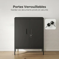 HOMCOM Armoire de Bureau Métallique, 80 x 40 x 100 cm, Meuble de Rangement, Serrure, 2 Portes et 2 Étagères Réglables, Noir(m-5)