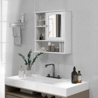 kleankin Armario de Baño con Espejo de Gran Almacenaje Armario Montado en la Pared con Estante Ajustable Interior y Estantes Abiertos 60x18x63 cm Blanco(m-10)