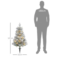 HOMCOM LED-Verlichte Kerstboom, Set van 2, 90 cm, Dennenappels, Rode Bessen, Brandveilig, Groen/Wit(m-3)