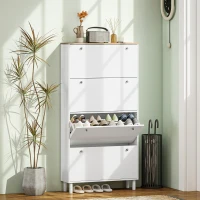 HOMCOM Scarpiera Slim con 4 Cassetti Ribaltabili e Ripiani Regolabili per 24-32 Scarpe, 80x23.5x157 cm, Bianco(m-2)