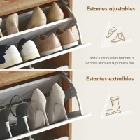 HOMCOM Zapatero Estrecho con 2 Puertas Estantes Ajustables para 12 Pares de Zapatos 60x24,5x75,5 cm Natural y Blanco(m-5)