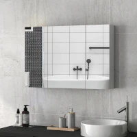 kleankin Armadietto Pensile Bagno con 3 Ante a Specchio e Ripiani Regolabili in Legno 90x13.5x60 cm, Bianco(m-10)