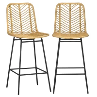 HOMCOM Set van 2 barkrukken in boho-design, PE-rotan, inclusief voetsteun, 42,5 cm x 52 cm x 102 cm, geel+zwart(m-11)