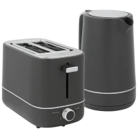 HOMCOM Set van 1,7 L waterkoker en toaster met 6 bruiningsniveaus, Grijs(m-1)