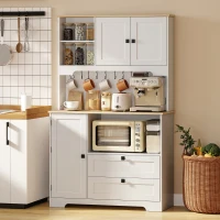 HOMCOM Credenza Cucina con 3 Armadietti, 2 Cassetti, Ripiani Regolabili e Portaspezie, 100x40x62 cm, Bianco(m-10)
