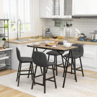 HOMCOM 5-delige bargarnituur, tafel en 4 krukken, knopen, dikke vulling, linnenlook, donkergrijs(m-2)