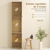 HOMCOM Armario de Baño Alto de 6 Niveles con 2 Puertas Estante de Vidrio Templado Estantes Ajustables 40x31x182 cm Roble(m-5)