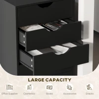 HOMCOM Cajonera de Oficina con Ruedas y 5 Cajones, Mueble Archivador para Estudio y Salón, 40x40x67 cm, Negro(m-4)