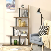 HOMCOM 5-Tier Bookcase, Wooden Ladder Bookshelf Display Stand, Rustic Brown(m-8)