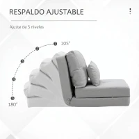 HOMCOM Sofá Cama Individual Plegable Sofá Cama Tapizado en Lino con Respaldo Ajustable 5 Posiciones 1 Almohada Gris Claro(m-4)