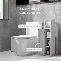 kleankin Mobile Bagno Stretto, Mobiletto Bagno Salvaspazio con Porta Carta Igienica, Ripiani Regolabili, per Lavanderia, Moderno, 20x20x80 cm, Bianco(m-4)