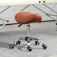 HOMCOM Saddle Stool, Height Adjustable Salon Chair for Massage Spa, Faux Leather, Brown(m-10)