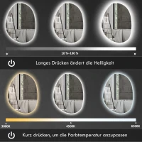 HOMCOM badkamerspiegel met LED-verlichting en instelbare kleur en temperatuur, van gehard glas, 80x5x60 cm, Zilver(m-4)