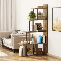 HOMCOM 5-Tier Bookcase, Wooden Ladder Bookshelf Display Stand, Rustic Brown(m-7)