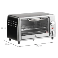 HOMCOM Mini four électrique 10L 1 grille et 1 plateau, température réglable de 100°C à 230°C, Minuteur 60 min, 36,5x26x22 cm(m-3)