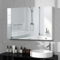 kleankin Armadietto Pensile Bagno con 3 Ante a Specchio e Ripiani Regolabili in Legno 90x13.5x60 cm, Bianco(m-9)
